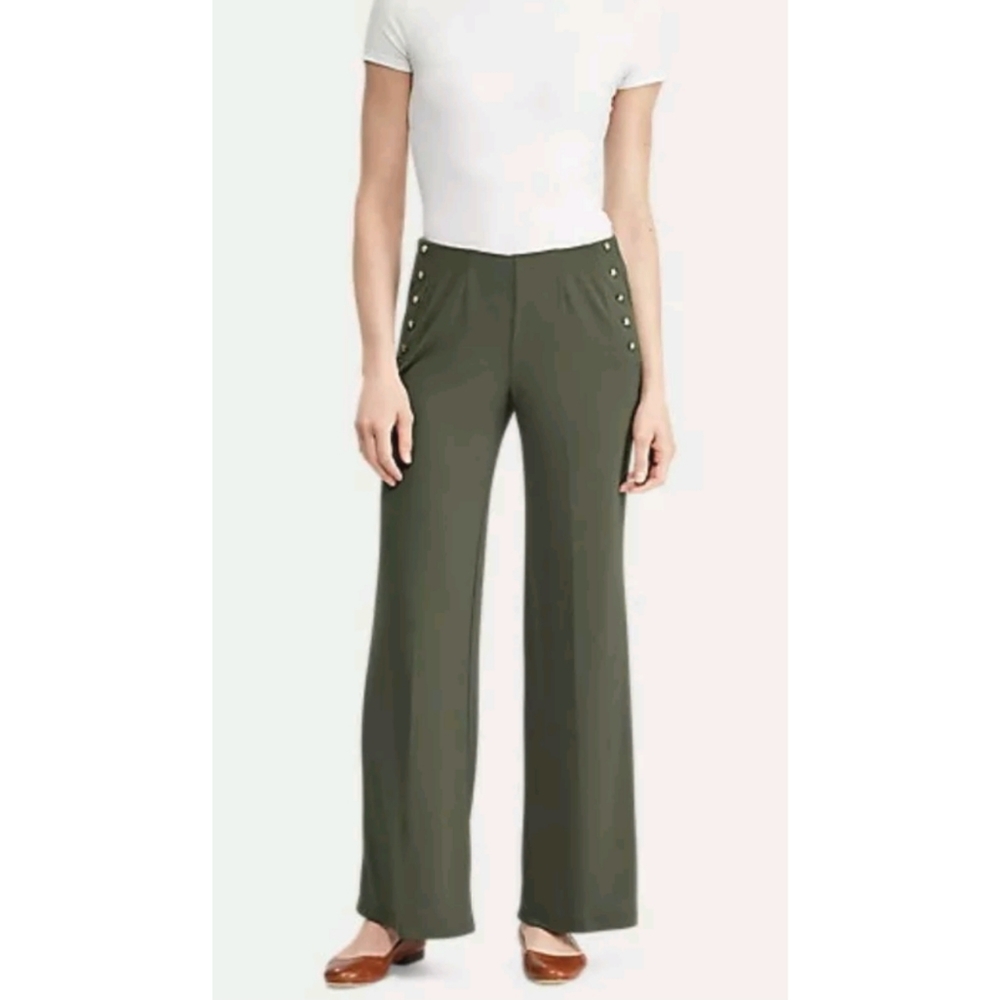 Lauren Ralph Lauren Stretch Jersey Wide-Leg Pants Size Small Military Green Sz S
